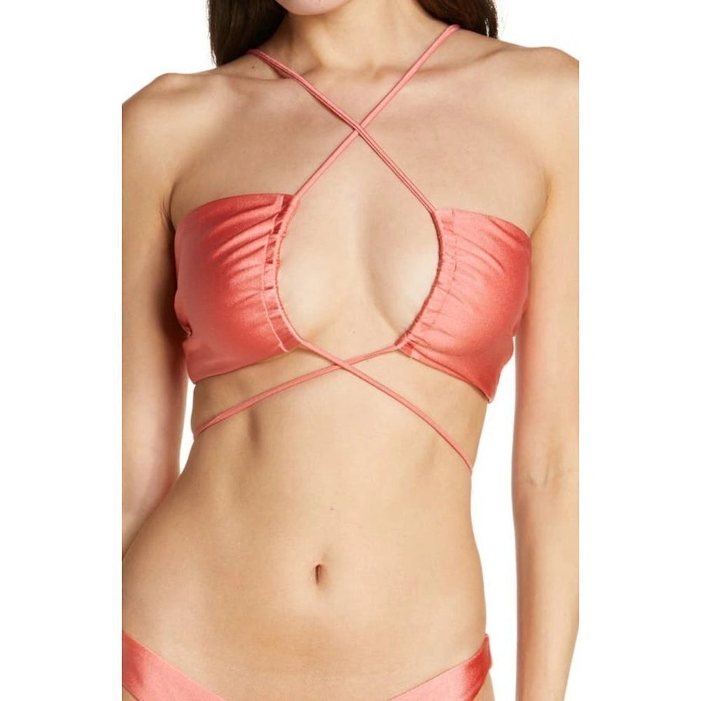 JADE SWIM Livi Bikini Top in Coral Sheen XSmall New Womens Swimsuit
